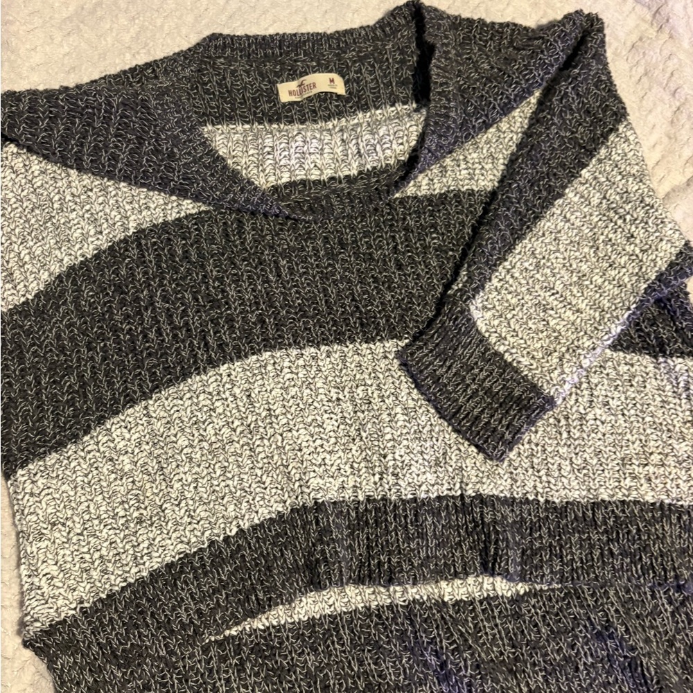 Gray and White Striped Hollister Sweater